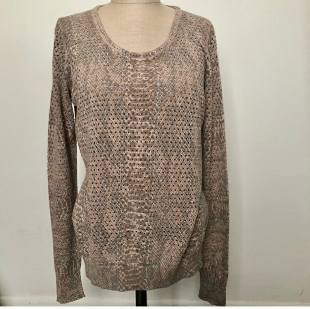 ANN TAYLOR Open Weave Snake Print Sweater Sz M